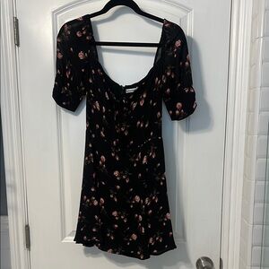 Reformation mini dress black with pink roses size 2